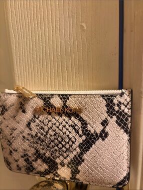 Michael Kors Black and cream Snake-Print Wristlet with Gold Hardware